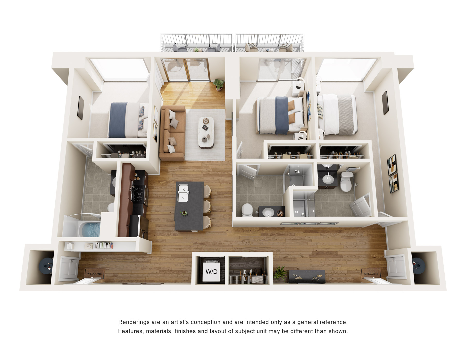 Floor plan for 3 beds, 3 baths, 1331 sqft